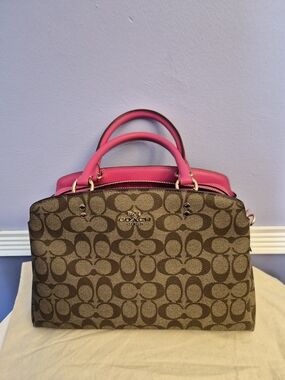 Coach Signature Satchel with Pink Leather Trim